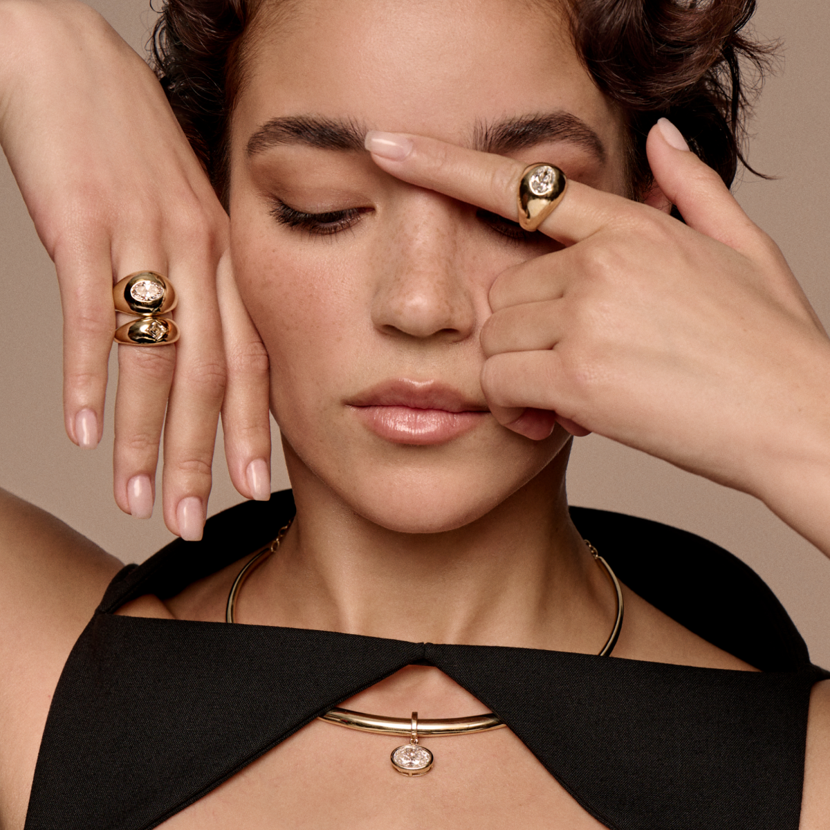 Women wearing VRIA created diamond dome rings designed by Petra & Meehan Flannery