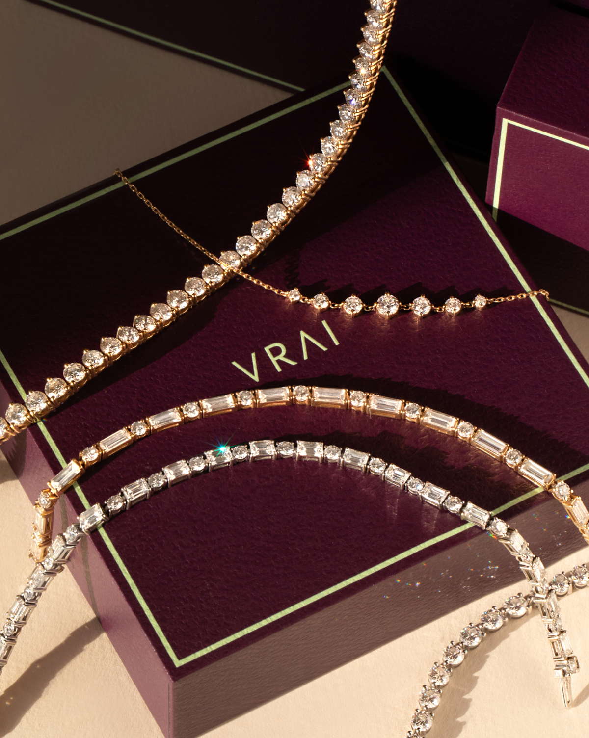 These fine jewelry designs featuring VRAI created diamonds shine even brighter when worn together.