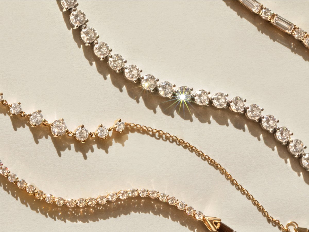 Tennis necklaces and bracelets featuring VRAI created diamonds