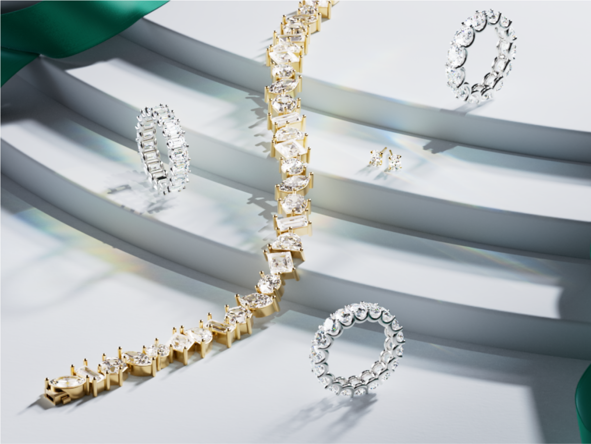 Image of fine jewelry pieces made with VRAI created diamonds