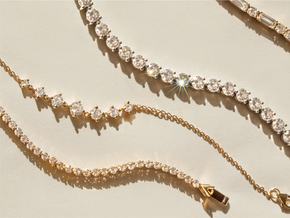 Tennis necklaces and bracelets featuring VRAI created diamonds