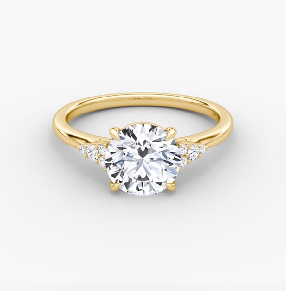 The Side Cluster Cathedral Round Brilliant Yellow Gold Engagement Ring