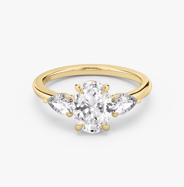 The Three Stone Oval Yellow Gold Engagement Ring