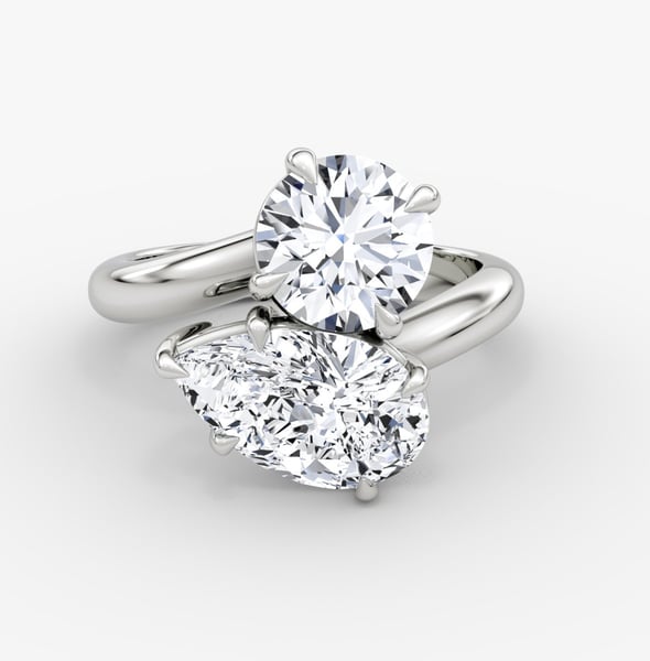 Toi et Moi Bypass Round Brilliant and Pear Ring - WG