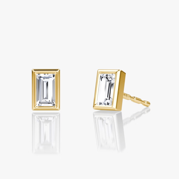 Bezel Solitaire Stud - Baguette - YG