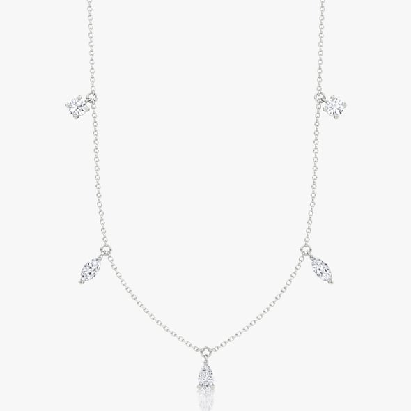 Floating Mixed Shape Necklace - 5 stone - WG