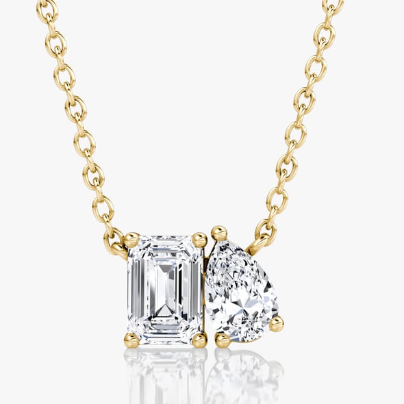 Toi et Moi Necklace - Emerald Pear - YG