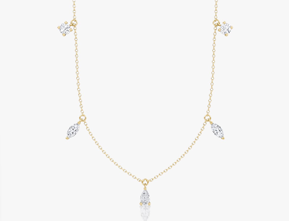 Floating mixed shape necklace and bracelet